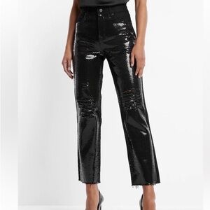 Express Black Sequin Front Distressed Ankle Jean